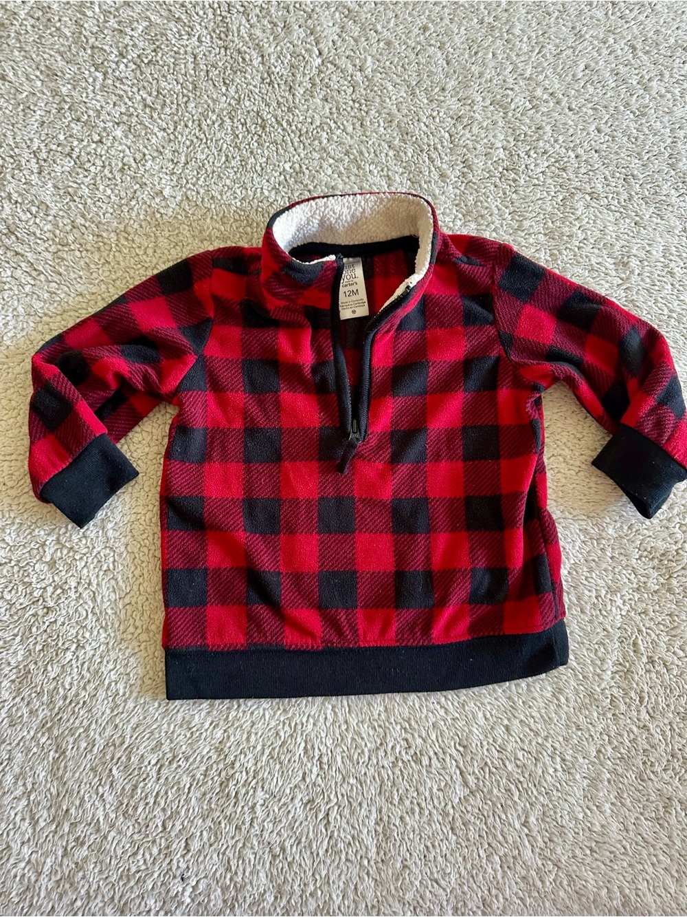 🦋Carter's Fleece Red/Black Buffalo Plaid Half-Zip Pullover